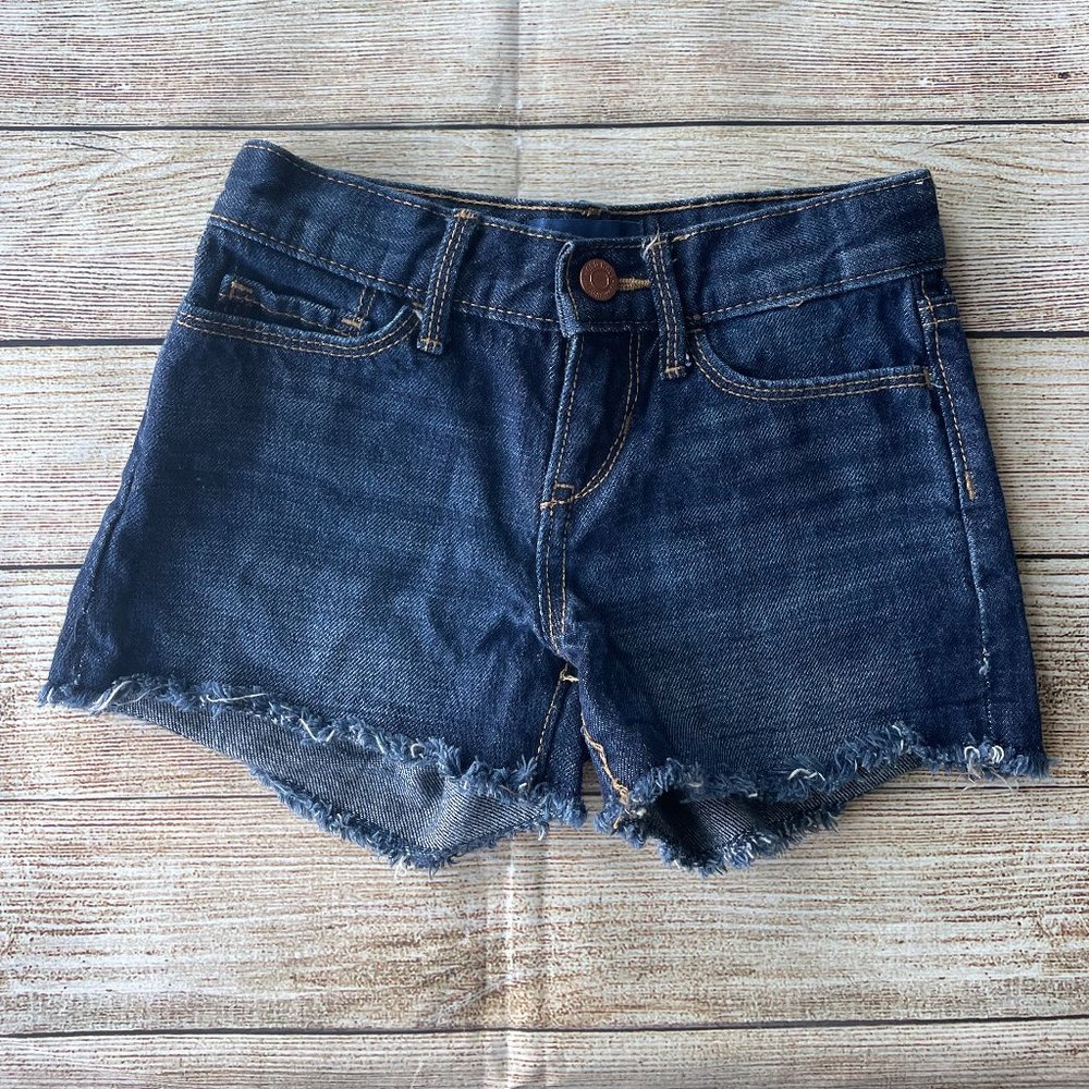 Old Navy Girls Jean Shorts Frayed Size 6 Regular Kids Dark Blue Denim